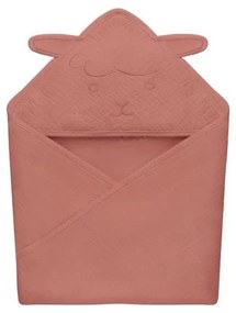 Lionelo - Gyerek muszlin kapucnis törölköző, korallpiros 5903771709361