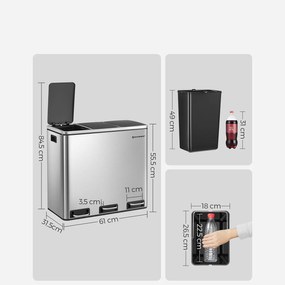 SongmicsHome SORT hulladékgyűjtő tartály 54 l (3x18 l), rozsdamentes acél