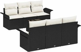 vidaXL Kerti Kanapé Szett párnával 7 pcs Fekete és Krém polirattan