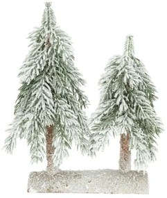 Fenyőfák farönk talpon havas 25x12x30 cm karácsonyi dekoráció