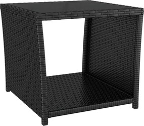 vidaXL fekete polyrattan és edzett üveg teázóasztal üveglappal