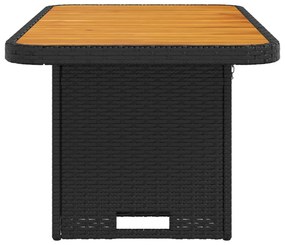 fekete polyrattan és akácfa kerti asztal 90 x 55 x 71 cm