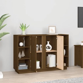 mézbarna tömör fenyőfa tálalószekrény 120x35x80 cm
