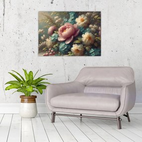 Üveg kép - Természet csendélet virágokkal - festmény (70x50 cm)