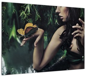 Egy bájos nő képe pillangóval (70x50 cm)