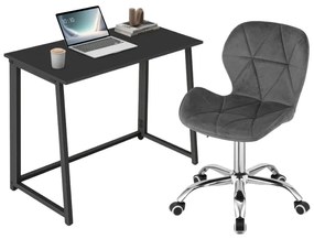 Dolgozószobai szett – összecsukható íróasztal ZARIMO 80×40 cm fekete + irodai szék AVOLA VELVET szürke