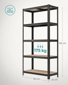 acél polcrendszer 2 db-os, 180x90x40 cm, fekete
