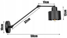 Glimex LAVOR hosszú karos állítható fekete fali lámpa 1x E27 + ajándék LED izzó