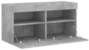 betonszürke falra szerelhető TV-szekrény LED-del 80x30x40 cm