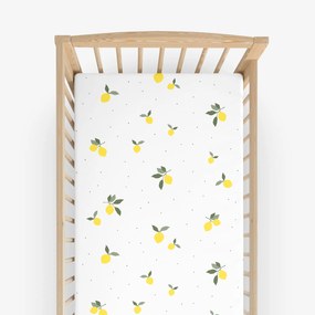 Goldea gyermek gumis pamut lepedő kiságyba - citromok 70 x 140 cm