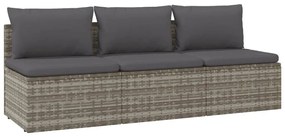 3 személyes szürke polyrattan kerti kanapé párnával