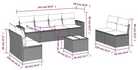 9 részes bézs polyrattan kerti ülőgarnitúra párnákkal