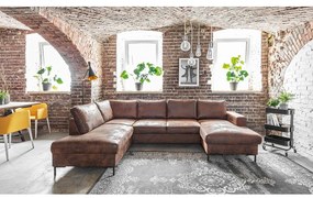 Lofty Lilly Vintage barna kinyitható U alakú bőrutánzat kanapé, bal oldali - Miuform