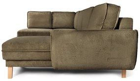 Zöld kordbársony kinyitható sarokkanapé (bal oldali-U alakú) Tori – Bonami Selection