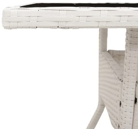 fehér polyrattan üveglapos kerti asztal 80 x 80 x 75 cm