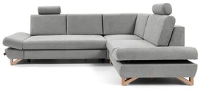 Ággyá nyitható, kárpitozott, jobb oldali L-alakú sarok ülőgarnitúra tárolórekesszel AVESTA, szürke