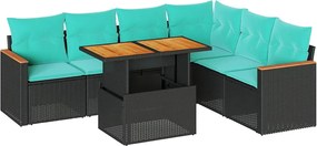 vidaXL 7 részes fekete polyrattan kerti ülőgarnitúra párnával