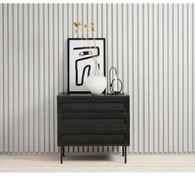 Fekete alacsony komód tölgyfa dekorral 80x75 cm Pensacola – Unique Furniture