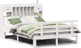 vidaXL fehér tömör fenyőfa könyvespolcos ágy matrac nélkül 140x200 cm