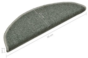 15 db sötétzöld félkör alakú lépcsőszőnyeg 56 x 17 x 3 cm