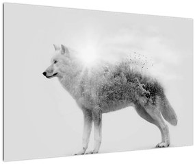 Kép - Vad tájat tükröző sarkvidéki farkas, fekete-fehér (90x60 cm)