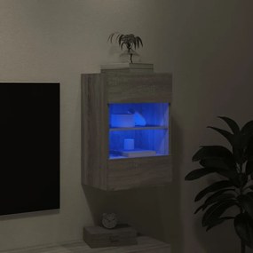 szürke sonoma színű fali TV-szekrény LED-del 40x30x60,5 cm