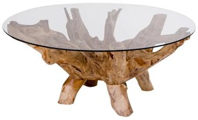 Amazonas dohányzóasztal üveggel, natúr lábakkal, Ø110x50 cm