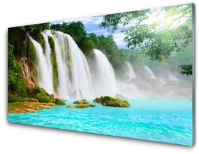 Fali üvegkép Waterfall Lake Nature 120x60cm 2 fogas