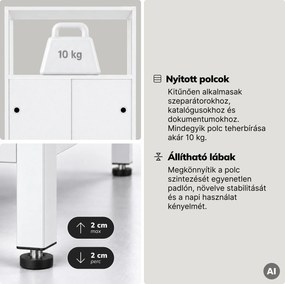 Iratrendező polc zárható szekrénnyel, irodai, nyitott polcok, fém fehér, 800x2200x400 mm: ARIEL