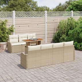 8 részes kerti kanapé párnákkal bézs poly rattan akácfa, 2 üléses kerti kanapé párnákkal bézs poly rattan