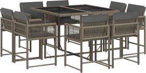 vidaXL 9 részes szürke polyrattan kerti étkezőgarnitúra párnával