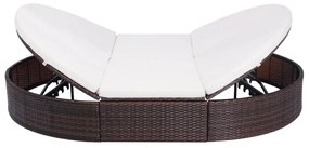 Barna polyrattan kültéri napozóágy párnával