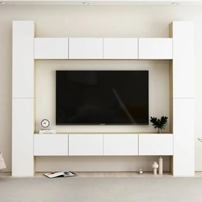 8 részes fehér-sonoma színű forgácslap TV-szekrényszett