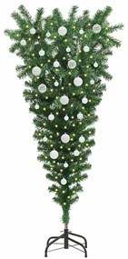 Fejjel lefelé álló műfenyő előre világítva, golyókkal szett