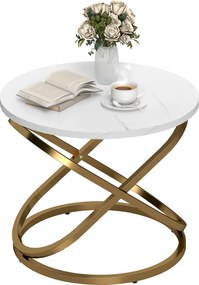 HOMCOM kerek dohányzóasztal — ipari stílus, arany fém alap és márványhatású lap, Ø 60 × 46 cm | Aosom