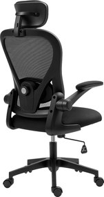 HOMCOM Forgós Irodai Szék Lélegző Mesh Íróasztali Szék Állítható Magasságú Fejtámasszal és Deréktámasszal, Hinta Funkció, Terhelhetőség 120 kg, Fekete