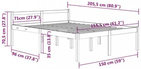 King Size mézbarna tömör fenyőfa ágy időseknek 150 x 200 cm