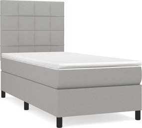 vidaXL világosszürke szövet rugós ágy matraccal 90 x 200 cm