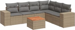 vidaXL 7 részes bézs polyrattan kerti ülőgarnitúra párnákkal