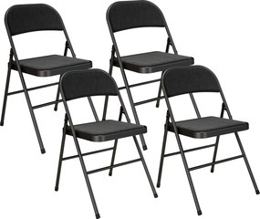 HOMCOM 4 db-os Összecsukható Szék Szett, Hordozható Irodai Szék Párnákkal, Vászonhatású, Acél Lábakkal, Összecsukható Szék Irodai Fogadóterembe, Feket