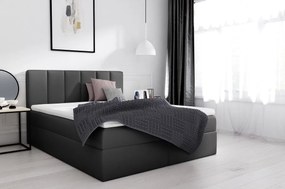 Sven extravagáns kárpitozott ágy tárolóval, fekete ökobőr 140 x 200 + topper