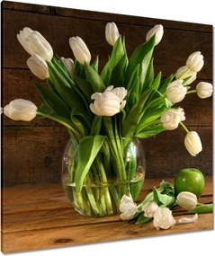 Vászonkép 80x80 Fehér tulipánok Deszka