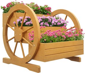 Outsunny Fából készült Magaságyás, 3 Szintes Virágtartó Doboz, Zöldséges Kert Kerek Kerék Dizájnnal, Fűszernövénykert Leeresztő Lyukkal, Kerthez, Erké