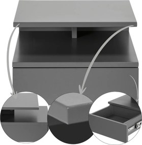 Éjjeliszekrény Falra Akasztható szürke éjjeli asztal hálószoba loft fiók