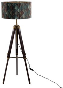 Lombos design lámpáris asztali lámpa sárgaréz háromlábú talppal és bársony ernyővel - Cortin