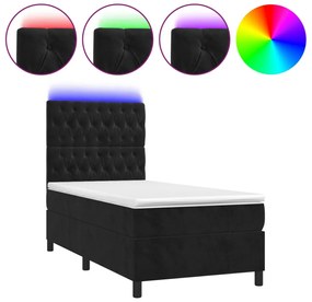 fekete bársony rugós és LED-es ágy matraccal 100x200 cm