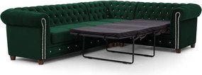 Zöld bársony kinyitható sarokkanapé (jobb oldali-L alakú) York Blik – Ropez