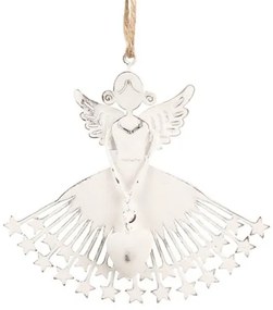 Csillagszoknyás angyallány, 13x12cm, fehér fém karácsonyi függődísz