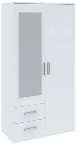 Kétajtós Tükrös Gardróbszekrény Fehér Színben. TAMINA 100 cm.