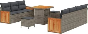 vidaXL Kerti Kanapé Szett 10 pcs Szürke Poli Rattan és Porfestett Acél